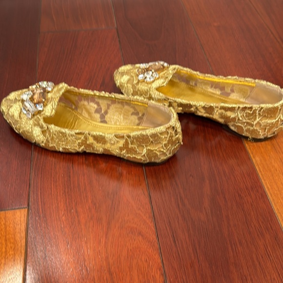 Dolce & Gabbana gold Lace Crystal Ballet Flats Loafers Shoes - Picture 8 of 8